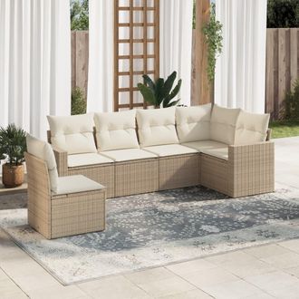 vidaXL Juego De Sof&aacute;s Jard&iacute;n Con Cojines 6 Pzas Rat&aacute;n Sint&eacute;tico Beige Vidaxl
