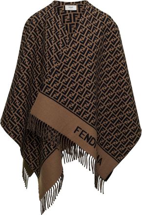Fendi Brown All Over Logo Printed Poncho