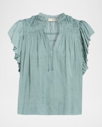 Ulla Johnson Agosta Flutter-Sleeve Blouse