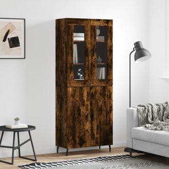 vidaXL Aparador Alto Madera Contrachapada Roble Ahumado 69,5x34x180 Cm Vidaxl
