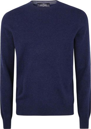 Gran Sasso Truien & Vesten, Heren, Blauw, M, Fijngebreide trui met ronde hals