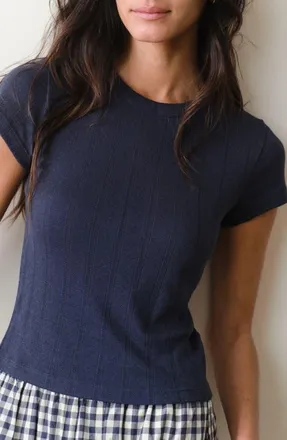 Marine Layer Lexi Pointelle Crewneck T-Shirt in Navy at Nordstrom, Size X-Large