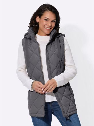 Casual Looks Steppweste CASUAL LOOKS, Damen, Gr. 38, grau (anthrazit), 100% Polyester, unifarben, Westen Steppweste
