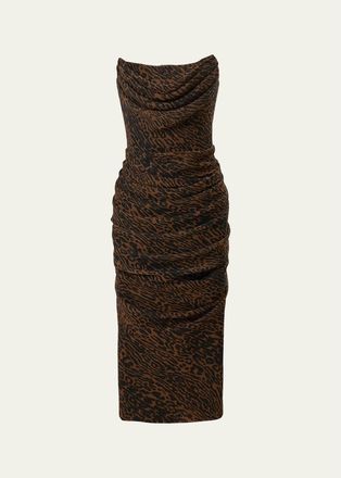 Carolina Herrera Strapless Leopard Chiffon Knee-Length Dress