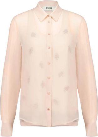 Fendi Roze Geborduurde Zijden Top - Dames - Overhemden - Roze - XS - Pailletten - Overhemden