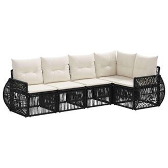 vidaXL Conjunto De Sof&aacute;s De Jard&iacute;n 5 Pcs Negro Y Blanco Crema Vidaxl