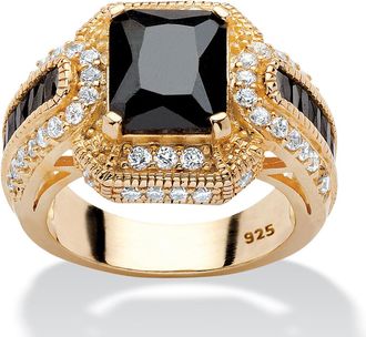 Palm Beach Jewelry 5.81 TCW Black Cubic Zirconia Ring in 14k Yellow Gold-plated Sterling Silver
