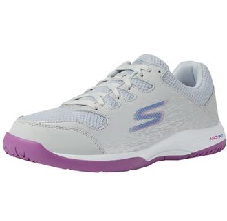 Skechers Womens Viper Court Pickleball Trainers, Grey Synthetic Mesh Purple Trim, 3.5 UK