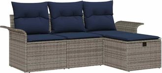 vidaXL Conjunto De Sof&aacute; De Jard&iacute;n 4 Uds. Gris Y Marino Rat&aacute;n Sint&eacute;tico Vidaxl