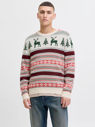 Jack & Jones Strickpullover JACK & JONES JJXMAS NOEL KNIT CREW NECK, Herren, Gr. S, dunkelgr&uuml;n, Strick, Obermaterial: 60% Baumwolle, 40% Polyester, gemustert, regu