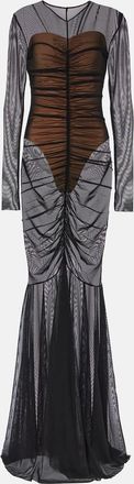 Norma Kamali Shirred sheer gown