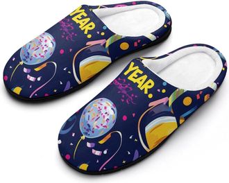 Generic Happy New Year 2026 Slippers Men Winter Warm Cotton Anti-Slip Indoor Slip-Ons House Shoes