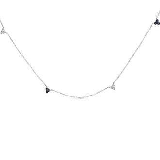 House of Brilliance 14K White Gold 1/5 Cttw Diamond and Sapphire Trio Cluster Station Necklace