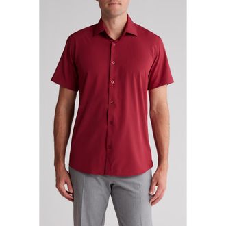Tom Baine Slim Fit Performance Short Sleeve Button-Up Shirt in Burgundy at Nordstrom Rack, Size Xx-Large