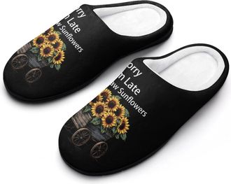 Generic Sorry Im Late I Saw Sunflowers Womens Slippers Warm House Slippers Indoor House Shoes with Anti-Skid Rubber Sole