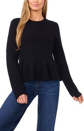 CeCe by Cynthia Steffe Rib Peplum Sweater in Rich Black at Nordstrom Rack, Size X-Large