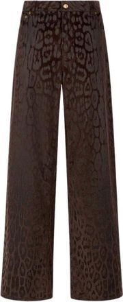 Roberto Cavalli Jaguar Skin Corduroy Wide Broeken - Dames - Wijde Broeken - Bruin - L - Katoen - Broeken
