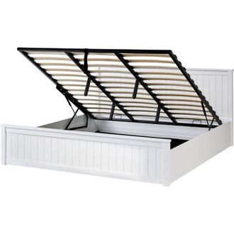 Beliani Letto con contenitore in legno di pino con telaio sollevabile 160 x 200 cm bianco Lambres