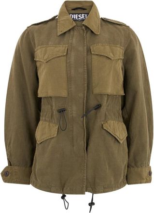 Diesel Overshirt jack met opgestikte zakken - Dames - Jassen - Groen - Maat: XS Katoen