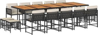 vidaXL Set Comedor De Jard&iacute;n Con Cojines 15 Pzas Rat&aacute;n Sint&eacute;tico Negro Vidaxl