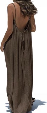Generic Womens Solid Color Backless Dress Summer Open Back Spaghetti Strap Maxi Dresses Casual Sleeveless Flowy Beach Dress Brown