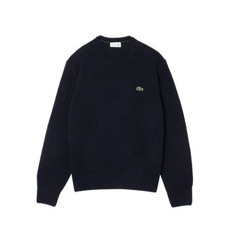 Lacoste Round-neck Knitwear, male, Blue, Size: XL Wool Crew Neck Sweater