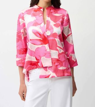 Joseph Ribkoff Novelty Jacquard Floral Print Swing Jacket In Pink Multi