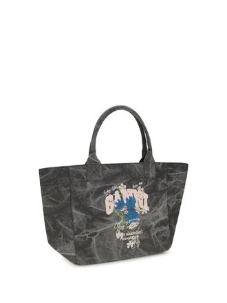 Ganni Flower-Print Tote Bag - Gray