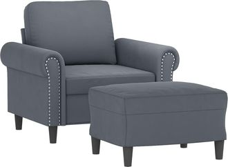 vidaXL Sill&oacute;n Con Taburete Terciopelo Gris Oscuro 60 Cm Vidaxl