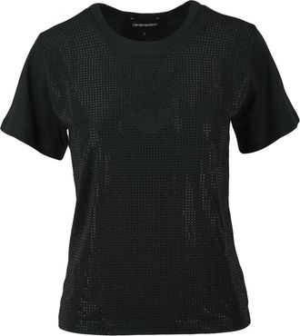 Emporio Armani Classic Crew Neck Black Cotton T-Shirt with Textured Detail