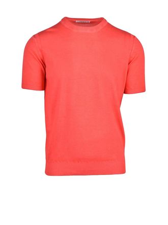 KANGRA Red Crew Neck Cotton Knit Top