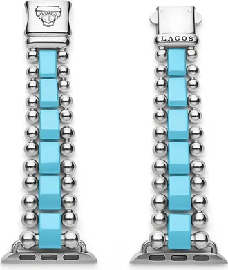 Lagos Smart Blue Caviar Ceramic & Stainless Steel 20mm Apple Watch Watchband in Blue Ceramic at Nordstrom, Size 7 Mm