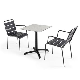 Oviala Mesa de jard&iacute;n de terrazo laminado y 2 sillas grises