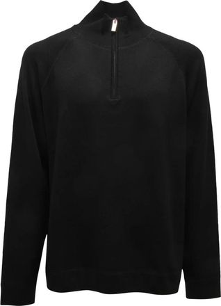 Paolo Pecora Maglione Half Zip Wool Sweater - Heren - Coltruien - Zwart - S - Wol - Truien & Vesten