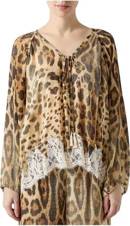 Ermanno Scervino Camicia stampa leopardo dettaglio pizzo - Dames - Blouses - Veelkleurig - M - Katoen - Overhemden