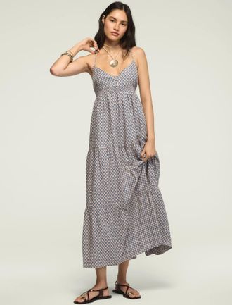 Lucky Brand Womens Printed Ruched Waist Maxi