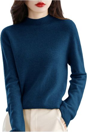 Generic Womens Jumpers Cashmere Jumpers Autumn And Winter Warm Classic-Fit Lightweight Long-Sleeve Tops Soft Comfy Semi Turtleneck Sweater Solid Color Pullove