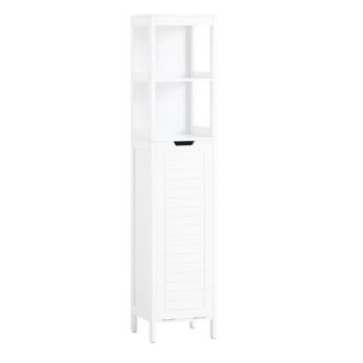 SoBuy Mueble columna de ba&ntilde;o con 1 cesto y 2 estantes madera blanco