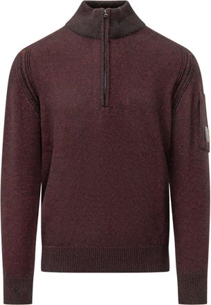 C.P. Company Cardigan con collo a polo in maglia fleece - - Knitwear - Uomo - Rosso - L