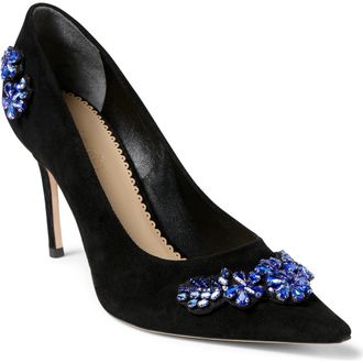 Cinq &agrave; Sept Appliqu&eacute; Pointed Toe Pump in Black/Blue Crystal at Nordstrom, Size 8.5Us