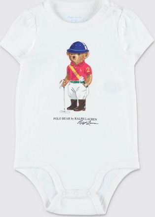 Polo Ralph Lauren Body da neonato in cotone con stampa Teddy Bear e maniche corte