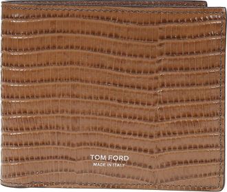 Tom Ford Printed Tejus T Line Classic Brown Calf Leather Bi-Fold Wallet