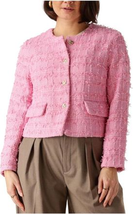 Co'Couture Check Boucle Jacket - Dames - Blazers - Roze - XL - Tweed - Jassen
