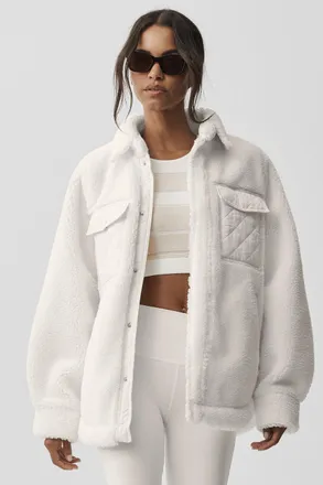 Alo | Sherpa Edge Shacket Jacket in Ivory White, Size: Medium