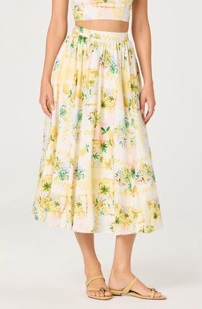 ASTR the Label Kaleigh Print A-Line Midi Skirt in Lemon Paradise at Nordstrom, Size Medium