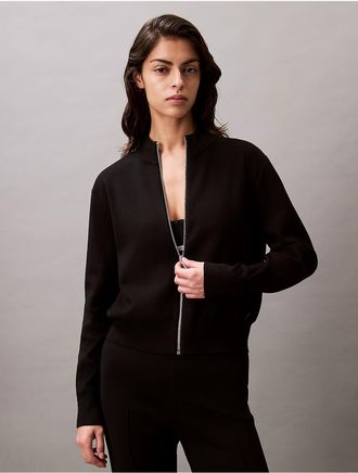 Calvin Klein Womens Tech Knit Bomber Jacket - Black - XS