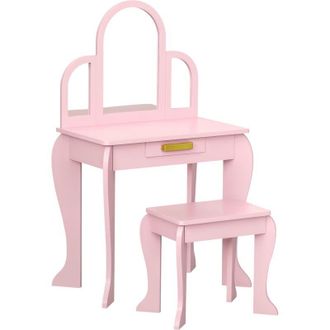 HOMCOM Homcom - Kids Dressing Table Set Kids Vanity Set w/ Drawer, Mirror - Pink