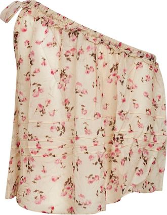 Isabel Marant Womens Beige Printed Muslin One-Shoulder Top Viscose Tops