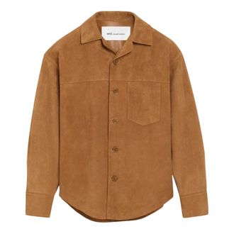 Ami Leather Jackets, female, Brown, Size: XS Goat Suede Buttoned Overshirt