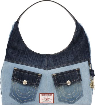 True Religion Color Block Denim Large Hobo Bag